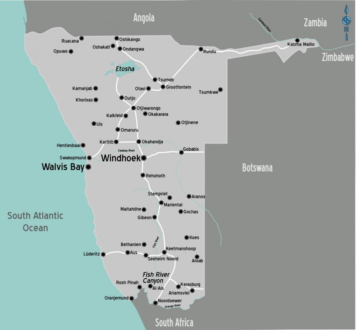 Ramani ya vituo vya petroli Namibia