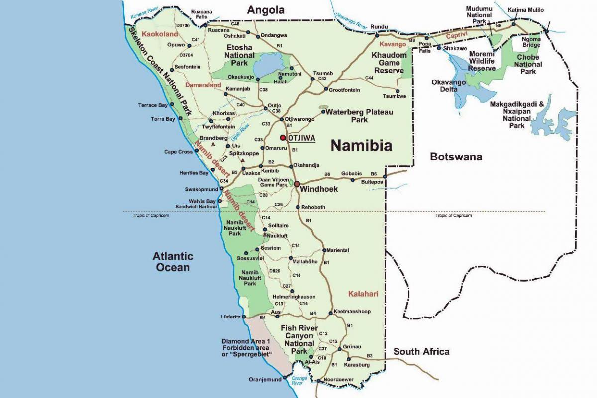 mifupa pwani Namibia ramani