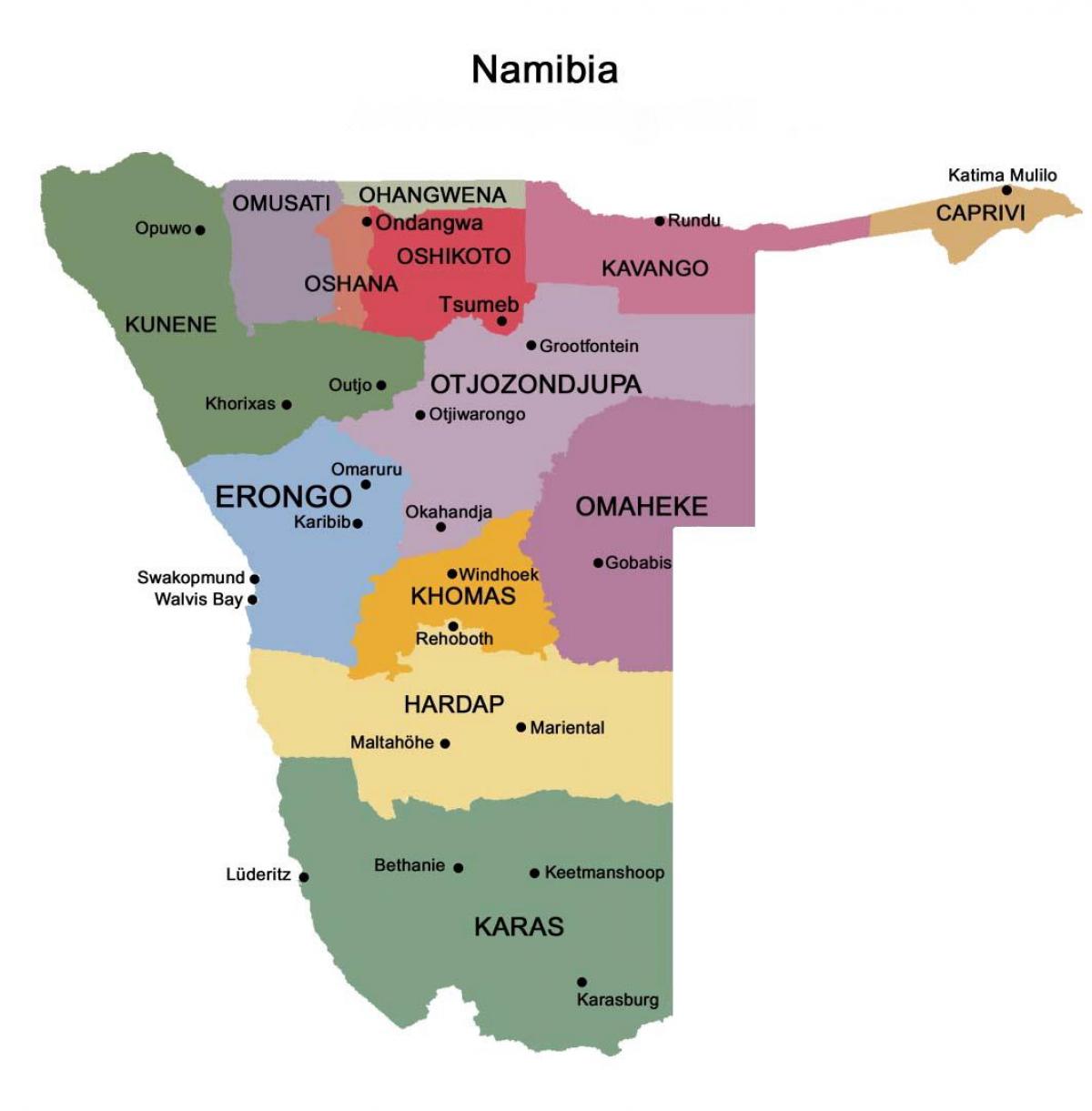 Ramani ya Namibia na mikoa
